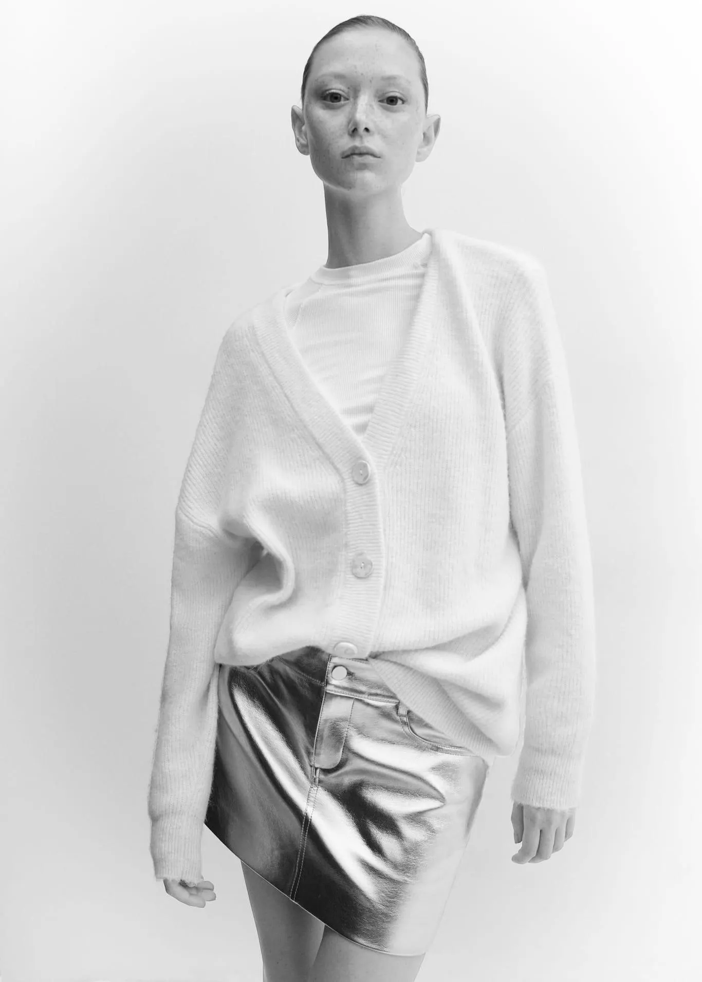 Cardigan de malha com gola em V