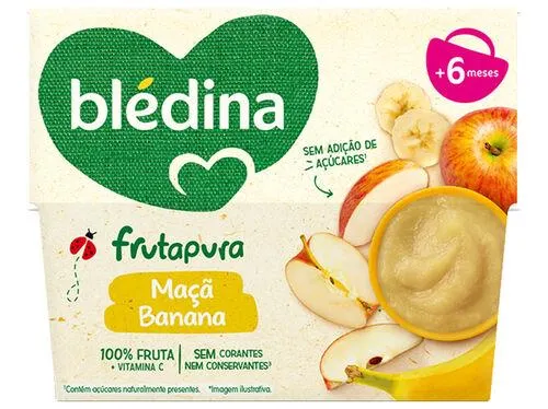 fruta bledina 100% maçã e banana 4x95g