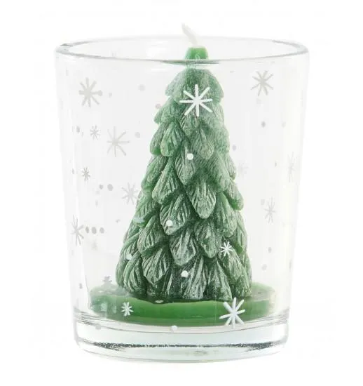 VELA CERA EM COPO VIDRO 5.5*5.5*6.5 PINHEIRO NATAL - NV-184170