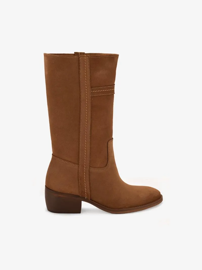 BOTA DE TACÃO ESTILO TEXANA EM CROUTE CAMURÇA.