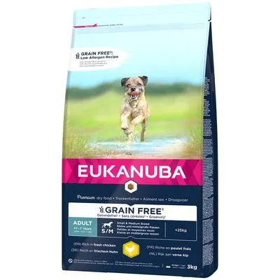 Eukanuba Grain Free 3 kg ração para cães com grande desconto!
