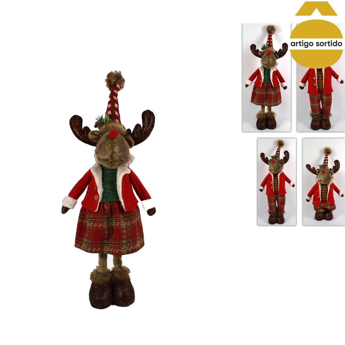 Rena Extensível Com Roupa Decorativa Vermelha 50/77cm