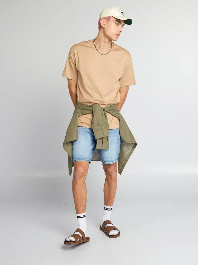 T-shirt lisa de gola redonda - BEGE