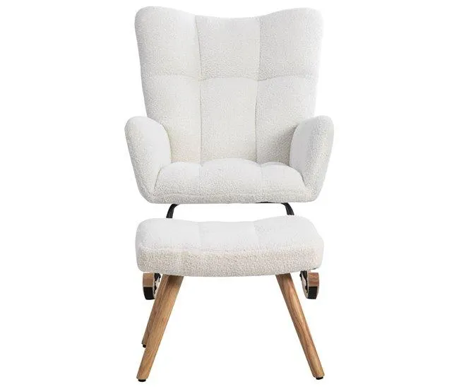 Cadeira de baloiço、Cadeira de baloiço em tecido turco francês - com apoio para os pés - Branco