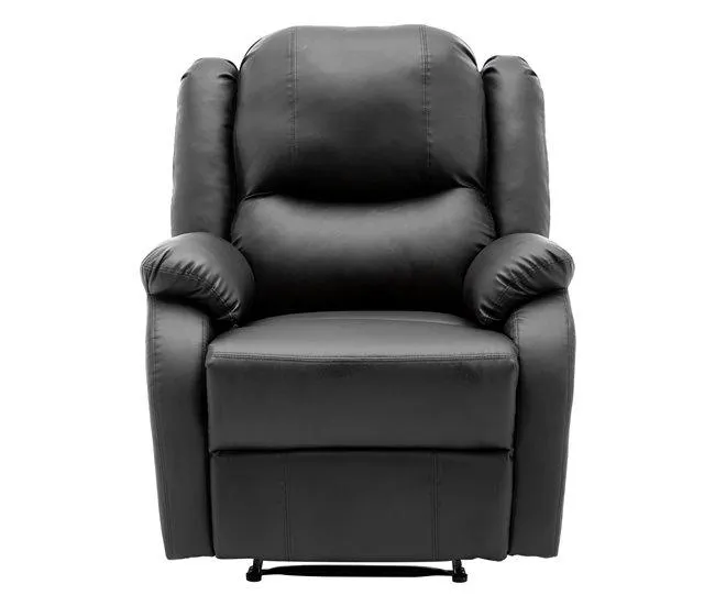 Cadeirão manual reclinável em pele com bolso lateral - Preto