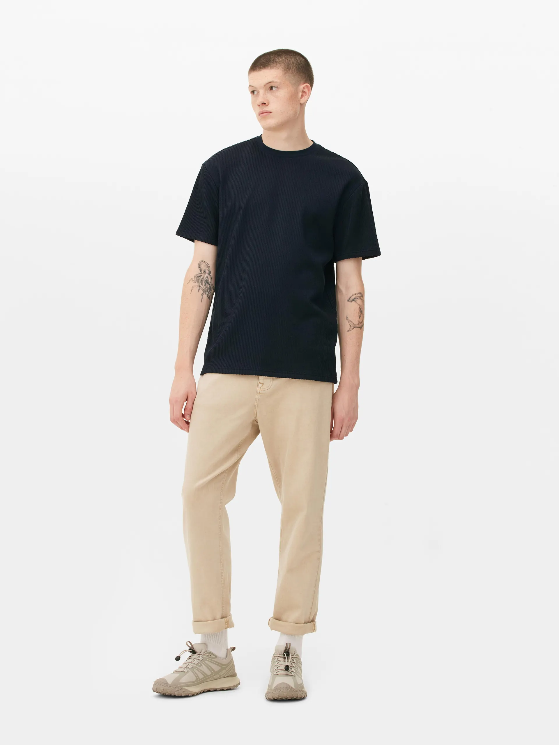 T-shirt textura canelada corte folgado