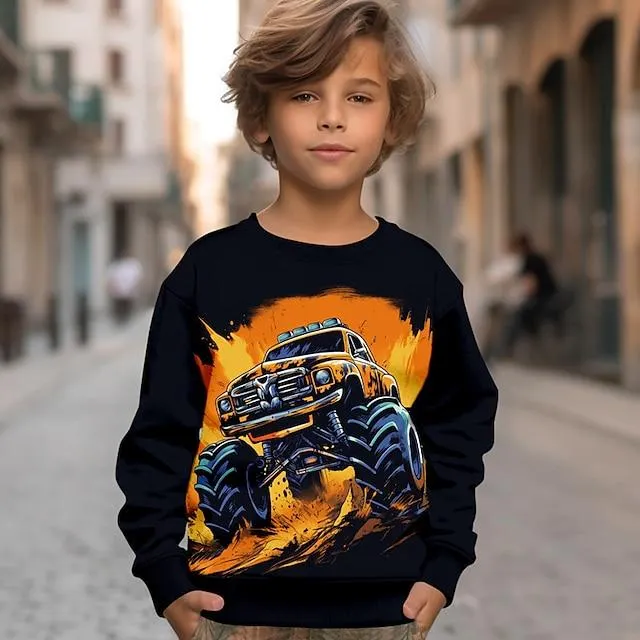 Jongens 3D Automatisch brand Sweatshirt Pullover Lange mouw 3D-afdrukken Herfst Winter Modieus Streetwear Stoer Polyester Kinderen 3-12 jaar Buiten Casual Dagelijks Normale pasvorm