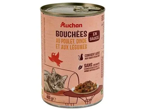 comida húmida para gato auchan pedaços em molho com frango com peru e com legumes 400g