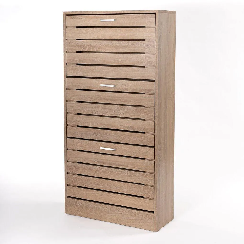 Sapateira ripada natural com 3 gavetas 120cm