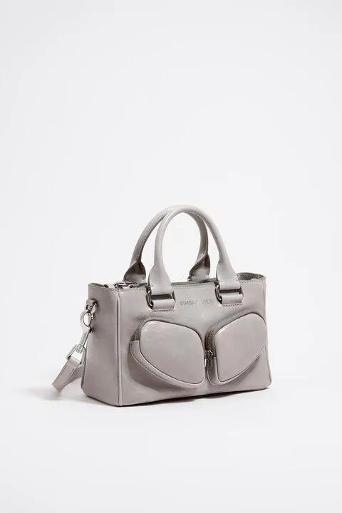 Mala tote Pocket M de pele em cinzento