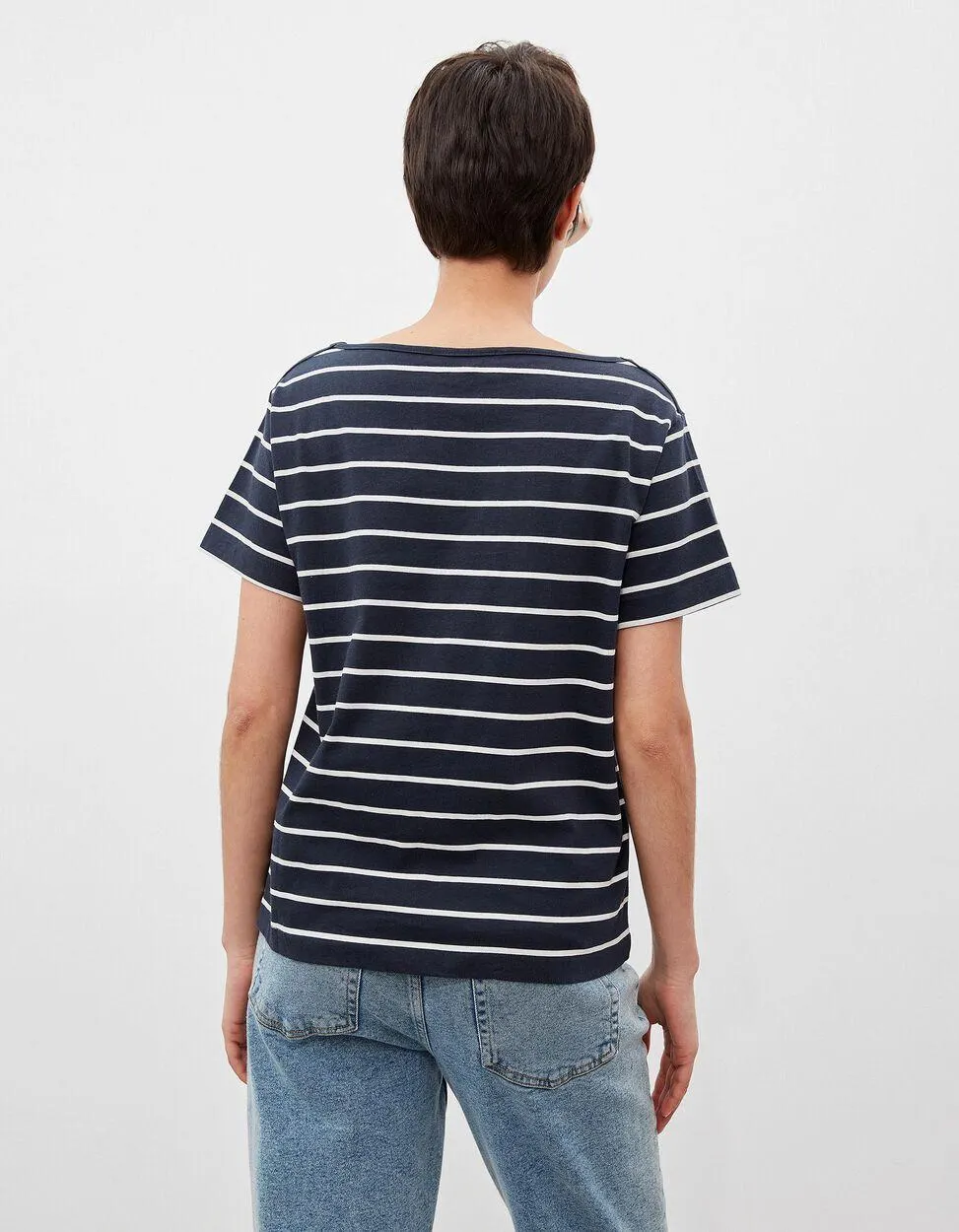 T-shirt Riscas, Mulher, Azul Escuro