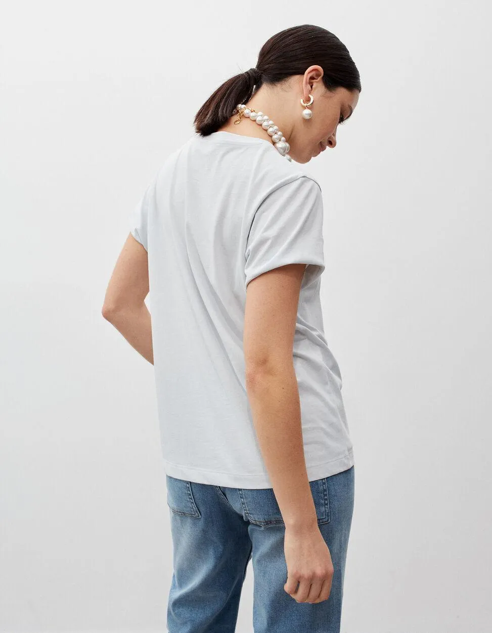 T-shirt Decote Redondo, Mulher, Azul Claro