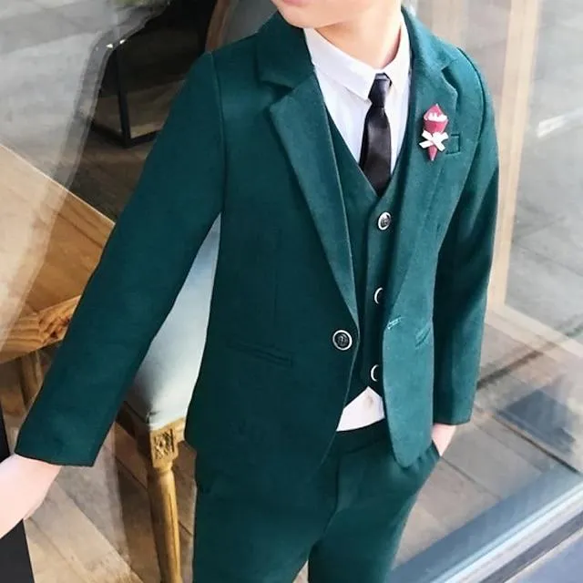 3 stuks kids jongens blazer tank broek set effen kleur katoen lange mouwen groen wijn koningsblauw formele partij zacht pak 2-8 jaar