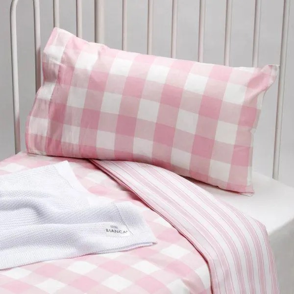 Capa de Edredão e Almofada Bebé Cama de Grades Rosa Check & Stripe