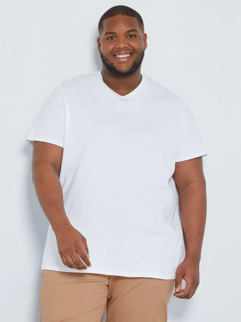 T-shirt com decote em V - Branco