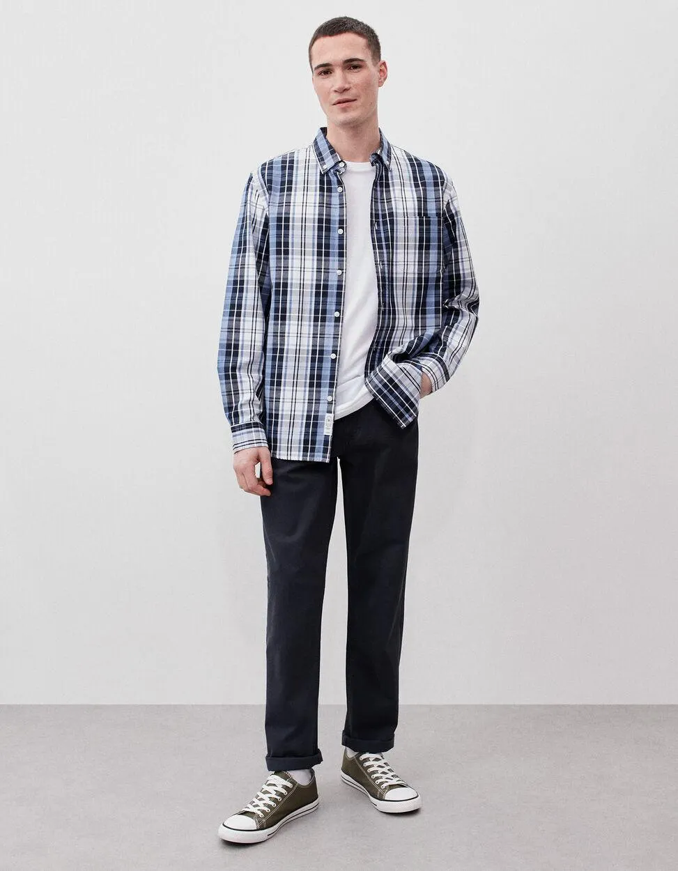 Camisa de Manga Comprida Xadrez, Homem, Azul