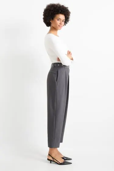 Cloth trousers with belt - high-rise waist - tapered fit