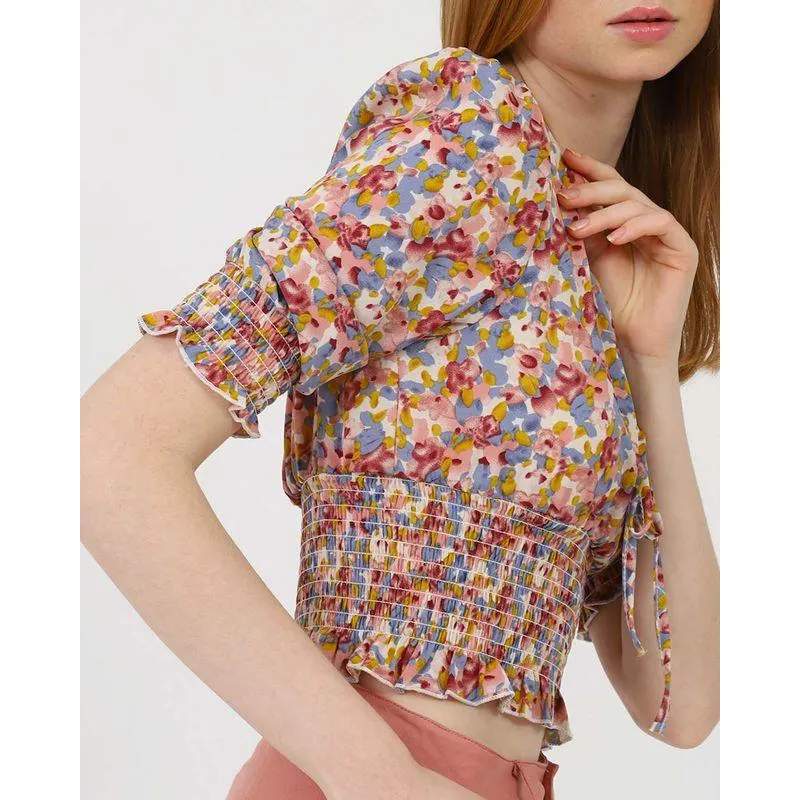 Bluza Doca cu imprimeu floral si maneci bufante