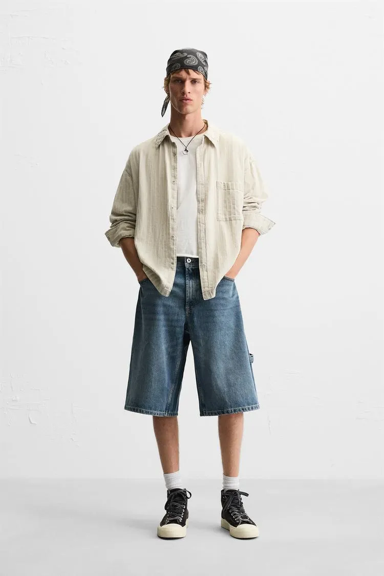 BERMUDE DIN DENIM DE CARPENTER, CROIALĂ LARGĂ