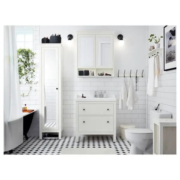 Mueble de lavabo con 2 cajones, blanco/Runskär grifo,