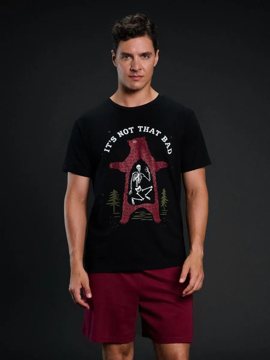 Pijamă din bumbac cu imprimeu și buzunare