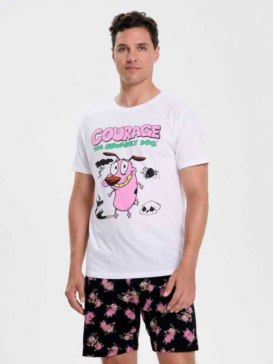 Pijama din bumbac în două piese cu imprimeu Courage the Cowardly Dog