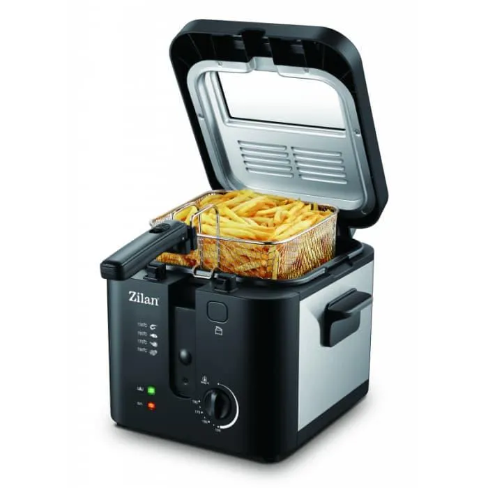 Friteuza cu ulei Zilan ZLN-0010, 1600 W, 2.5 l, Termostat reglabil, Cuva detasabila, Negru-argintiu