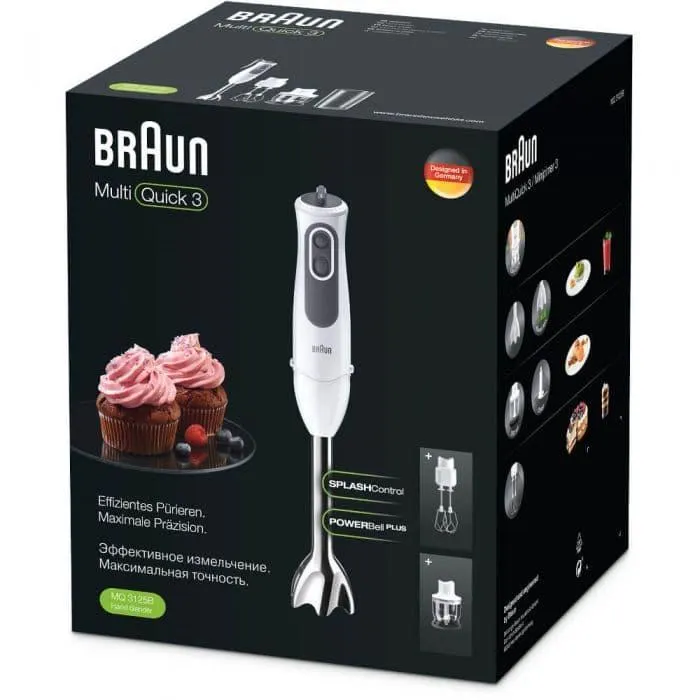 Mixer vertical Braun MQ3125B, 750 W, Tocator 0.35 L, Tel dublu, 11 viteze, Alb/Gri