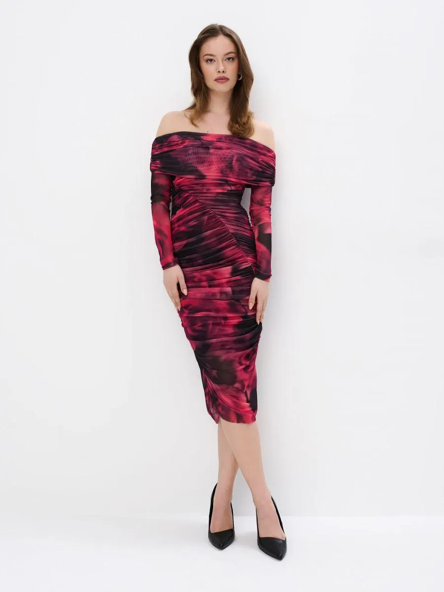 Midi šaty s odhalenými rameny