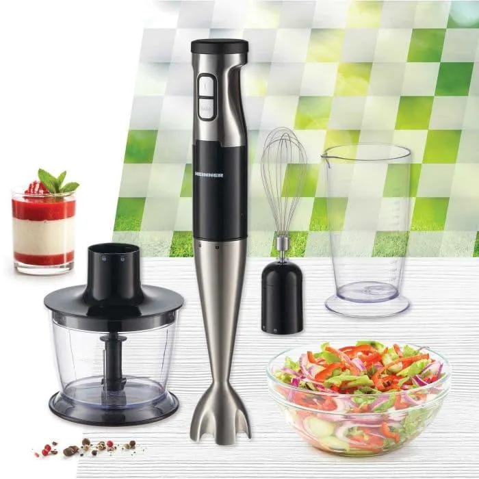 Mixer vertical Heinner Infinitemix HB-1000XBK, 1000 W, 0.7 l, Viteza variabila + Turbo, Argintiu/Negru