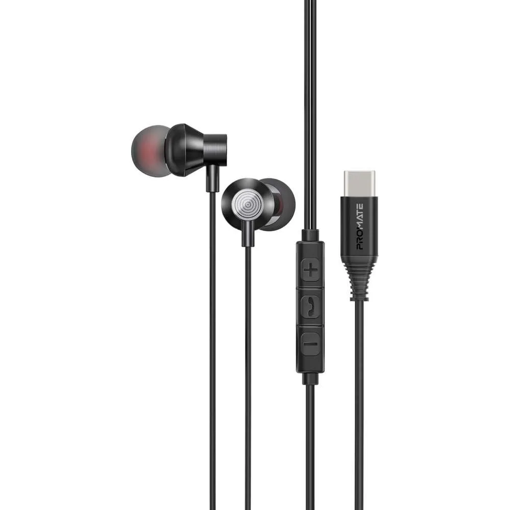 Casti PROMATE Silken-C, Cu Fir, In-ear, Microfon, USB-C, negru