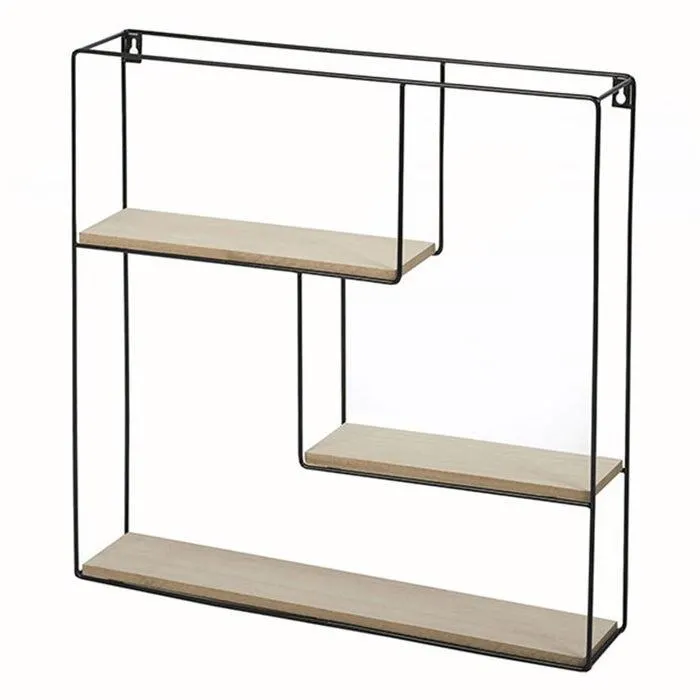 Etajera perete Desio, metal + lemn, negru + natur, 50 x 10 x 50 cm, 1C