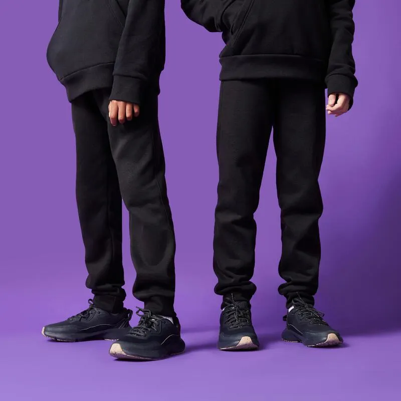 Pantaloni bambino ginnastica regular fit felpati con tasche neri