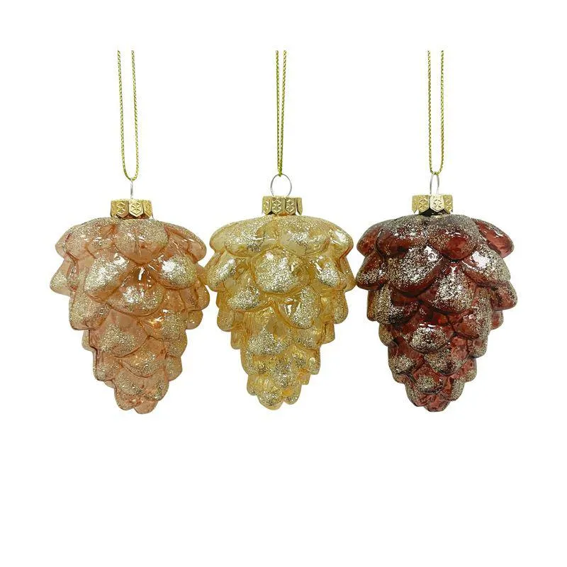 Decoratiuni pentru brad de Craciun Actuel, con de pin, sticla , 7.8 cm