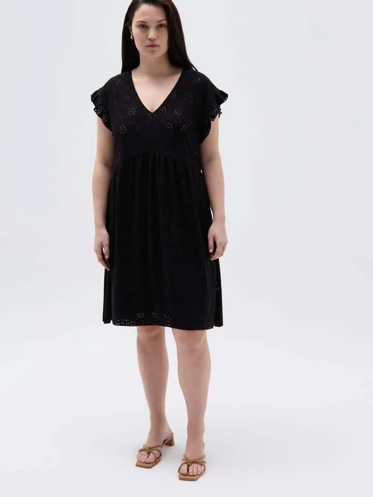 Curvy short dress in broderie anglaise Noir