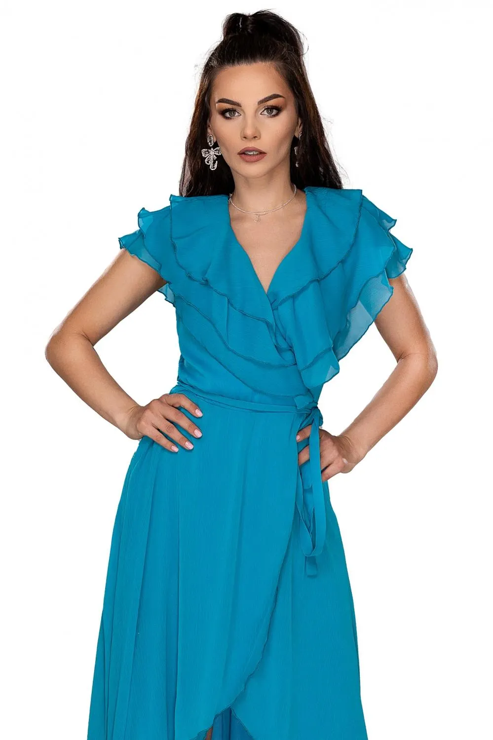 Rochie midi albastra din voal