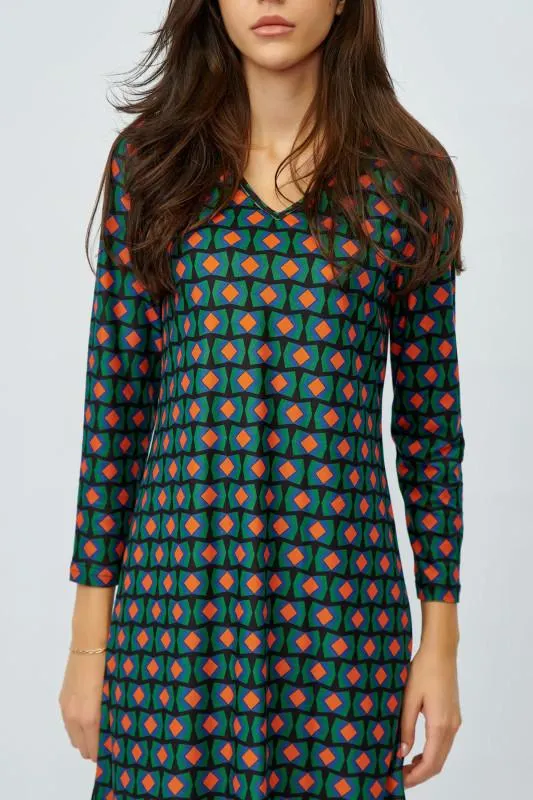 Rochie de toamna din tricot imprimat cu maneca 3/4