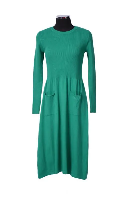 Rochie din tricot vascoza cu buzunare verde