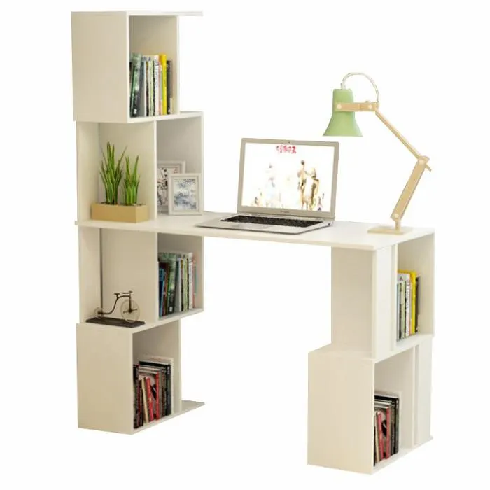 Birou cu biblioteca Floki, pentru calculator, alb, 120 x 150 x 60 cm, 1C