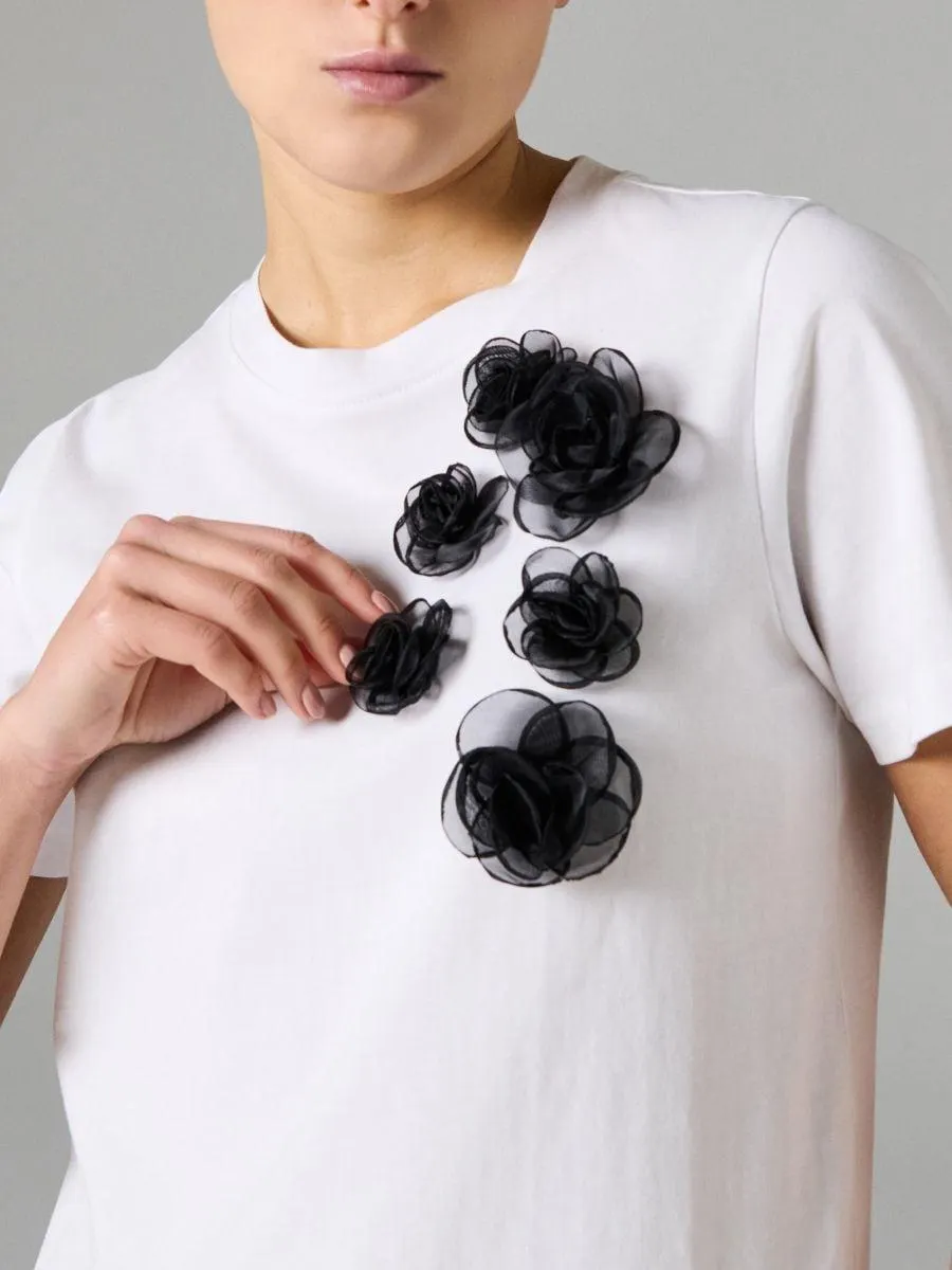 Tricou din bumbac cu flori 3D