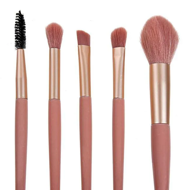 Set Pensule Machiaj Roz Aurii cu Husa - 5buc