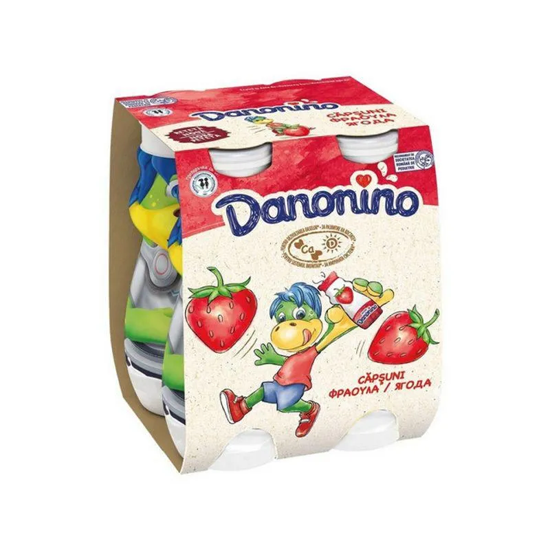 Iaurt de baut Danonino, cu piure de capsuni, 4 x 100 g