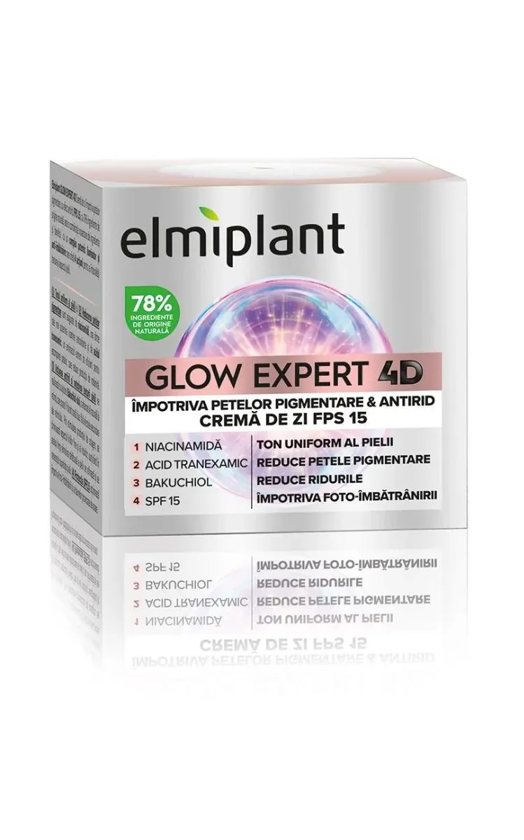 Crema de zi impotriva petelor pigmentare si antirid Glow Expert 4D, 50ml, Elmiplant