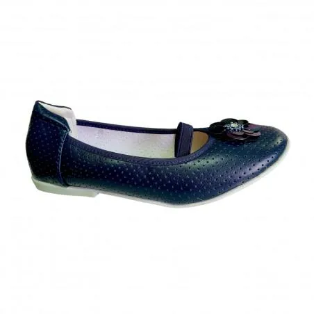 Balerini fete cu bareta elastica si perforatii, bleumarin