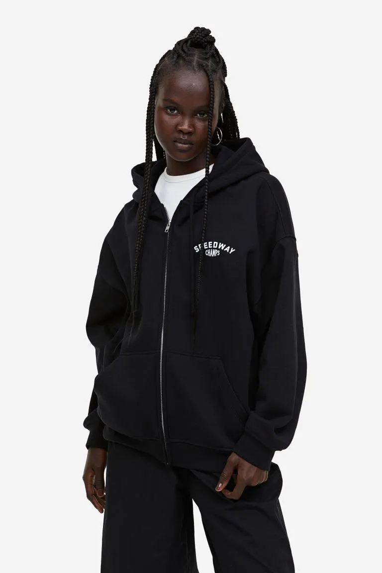 Oversized printed zip-through hoodie