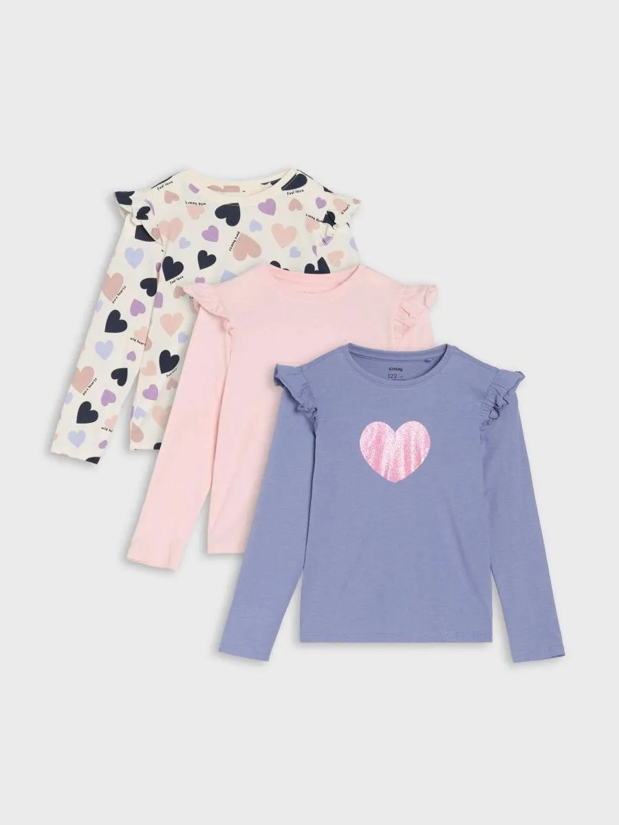 Tricou din bumbac, cu mânecă lungă 3 pack