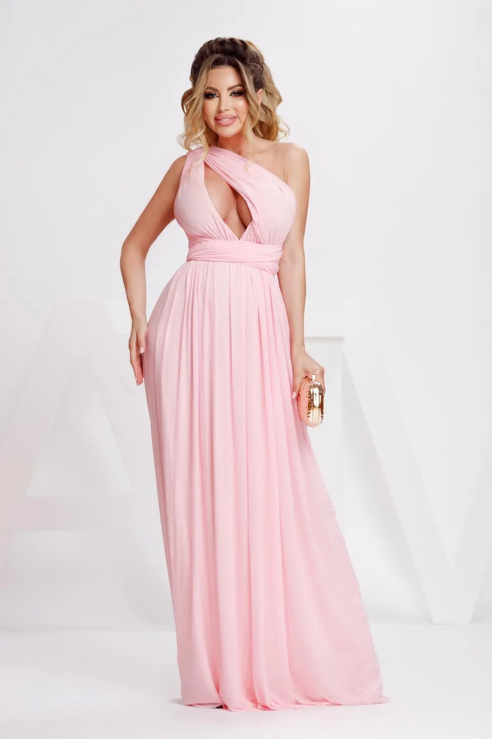 Rochie lunga tul roz