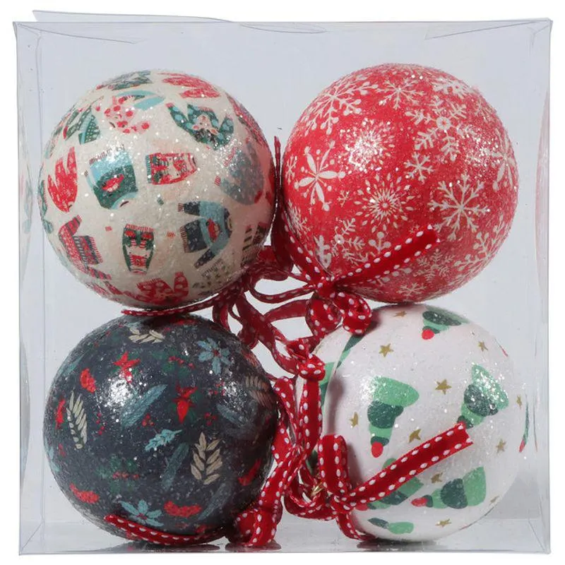 Set 4 globuri pentru Craciun Actuel, efect gheata, 7 cm