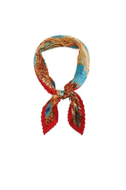 Esarfa dama satinata rosie creponata imprimata