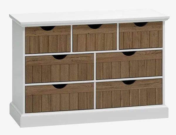 Comodă 7 sertare OLDEKROG stejar/alb